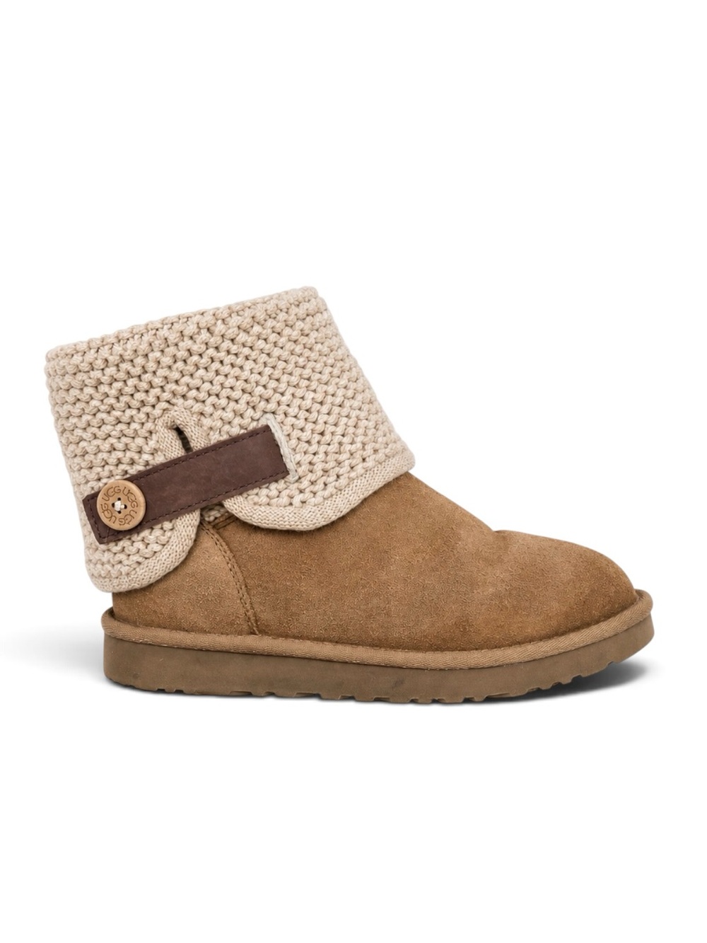 UGG Shaina Suede Sweater Knit Cuff Boots Chestnut Cream Size 8